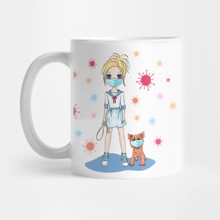 Baby girl walk a dog on quarantine Mug